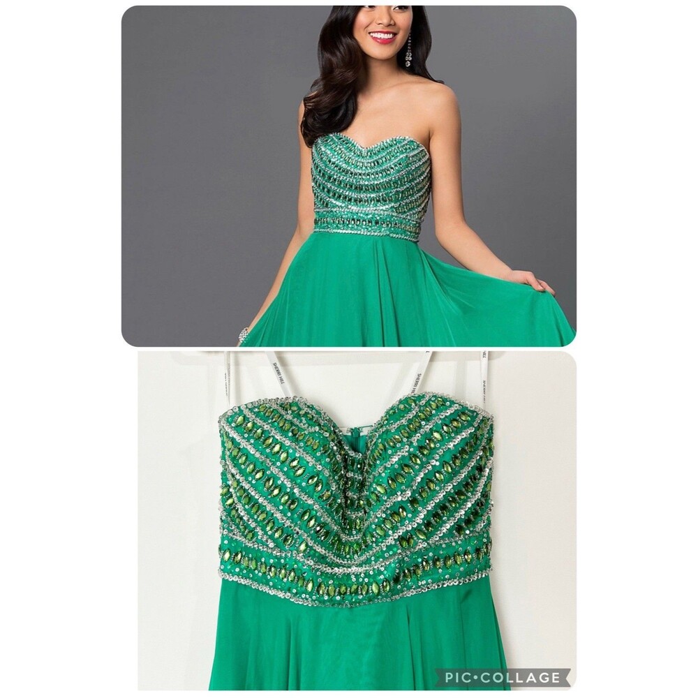 Sherri Hill Formal Dress #8546 Mardi Gras Strapless Emerald Green NWT Women’s 8 - Picture 3 of 14